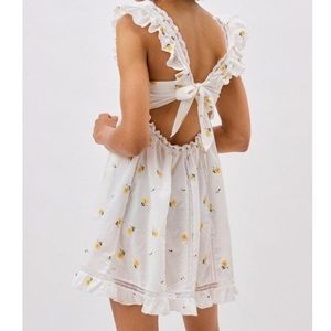 For Love & Lemons White with Yellow Flowers Leanne Mini Dress New w/ Tags Small